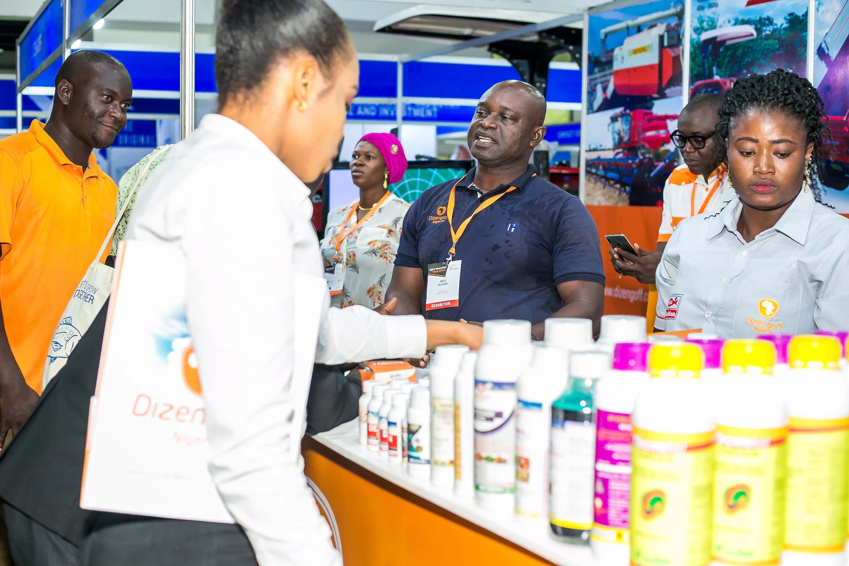 Agriculture professionals exploring crop protection and agricultural input solutions at Growtech West Africa exhibition.