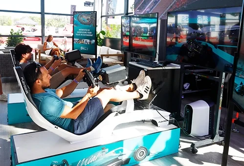 Exhibitor booths featuring marine technology at Fort Lauderdale Boat Show