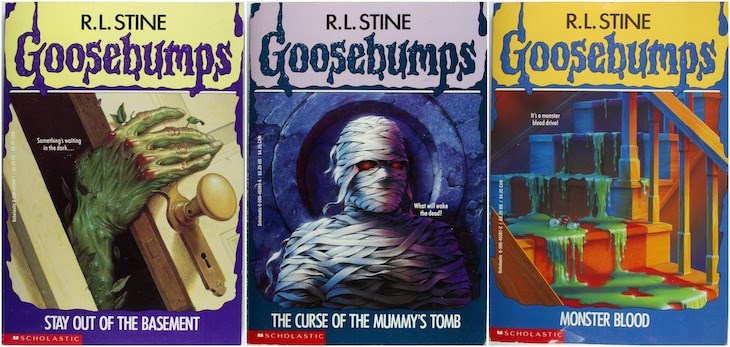 3 of the 62 books that author R.L. Stine penned throughout the 1990s. The books here, from left to right, are "Stay out of the Basement", "The Curse of the Mummy's Tomb", and "Monster Blood".