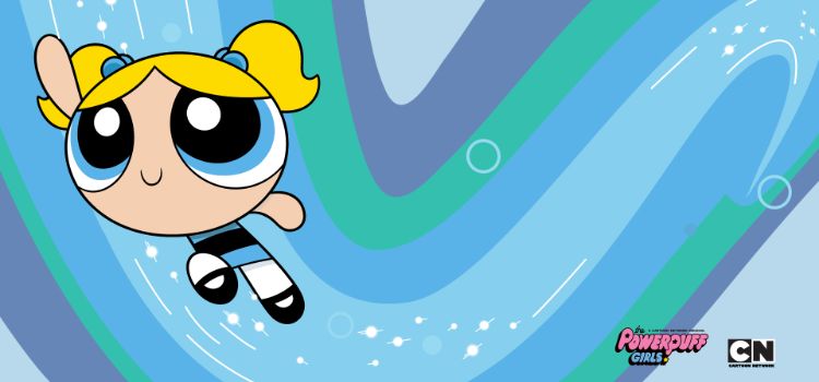 small cartoon girl flying through the air smiling