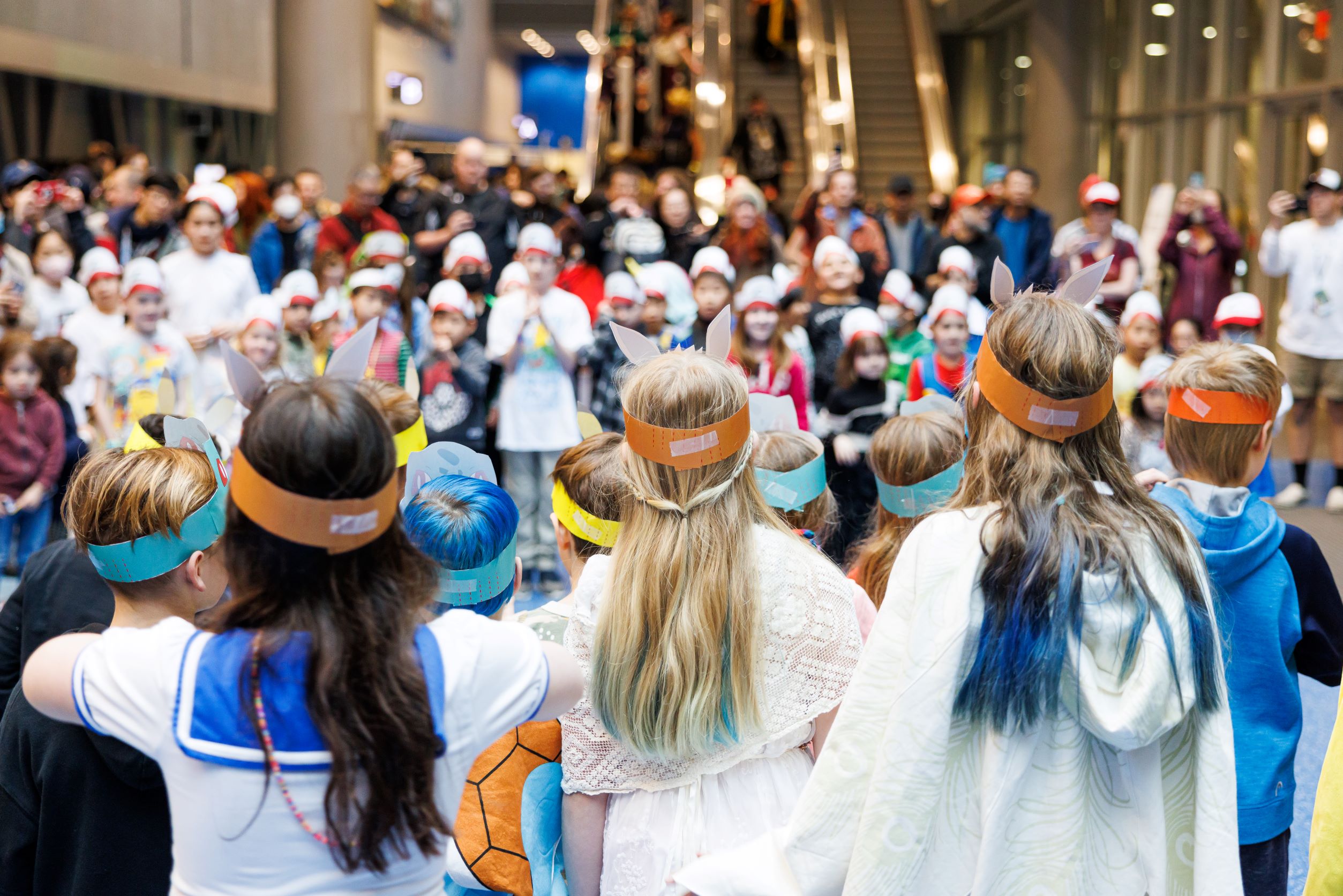 Kids lined up to participate in the Pokémon Dodgeball game