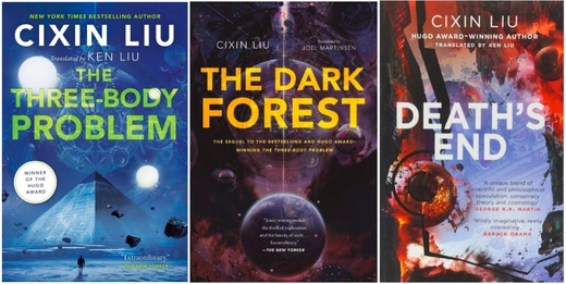 The covers of the three novels that make up the Remembrance of Earth’s Past series. From left to right: The Three-Body Problem, The Dark Forest, & Death's End.