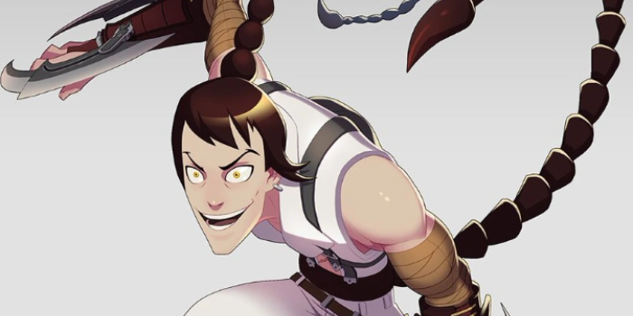 Angry guy with robotic skeleton tail and claws