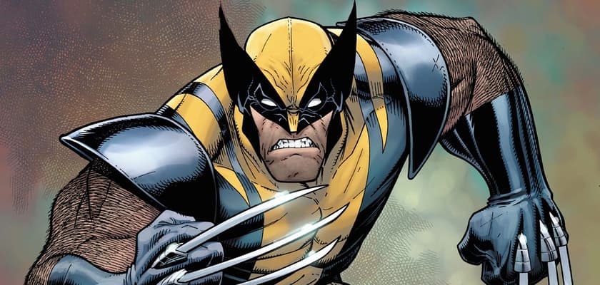 Wolverine stares menacingly forward, bearing his claws.