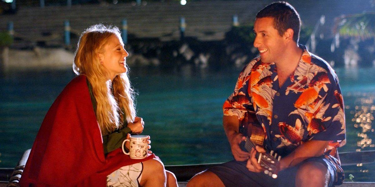 Lucy Whitmore (Drew Barrymore) and Henry Roth (Adam Sandler) enjoying each others' company as Henry plays the ukulele.