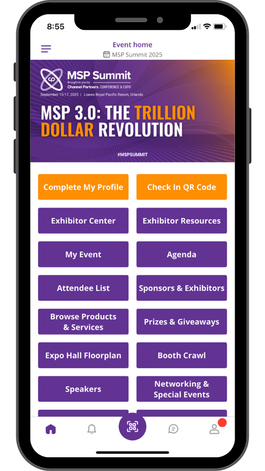 A picture of a cell phone showing the MSP Summit Event App onscreen.