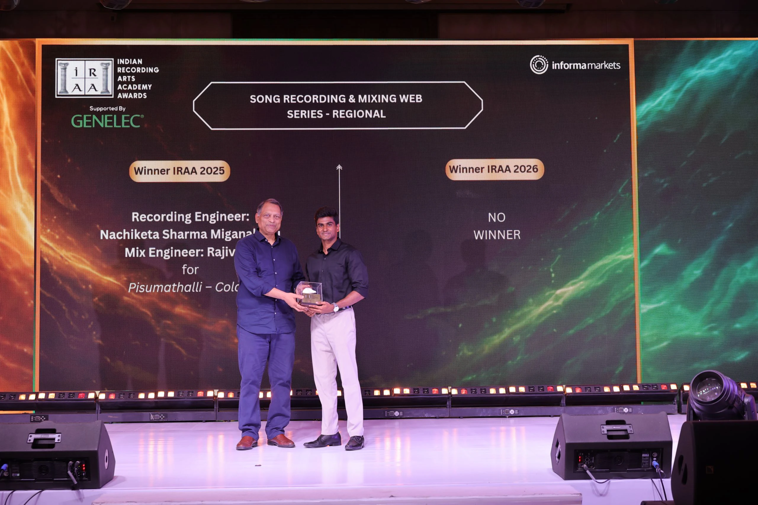IRAA 2025 - Nachiketa Sharma Miganakallu & Rajiv CN won an award for Song Recording & Mixing Web Series – Regional