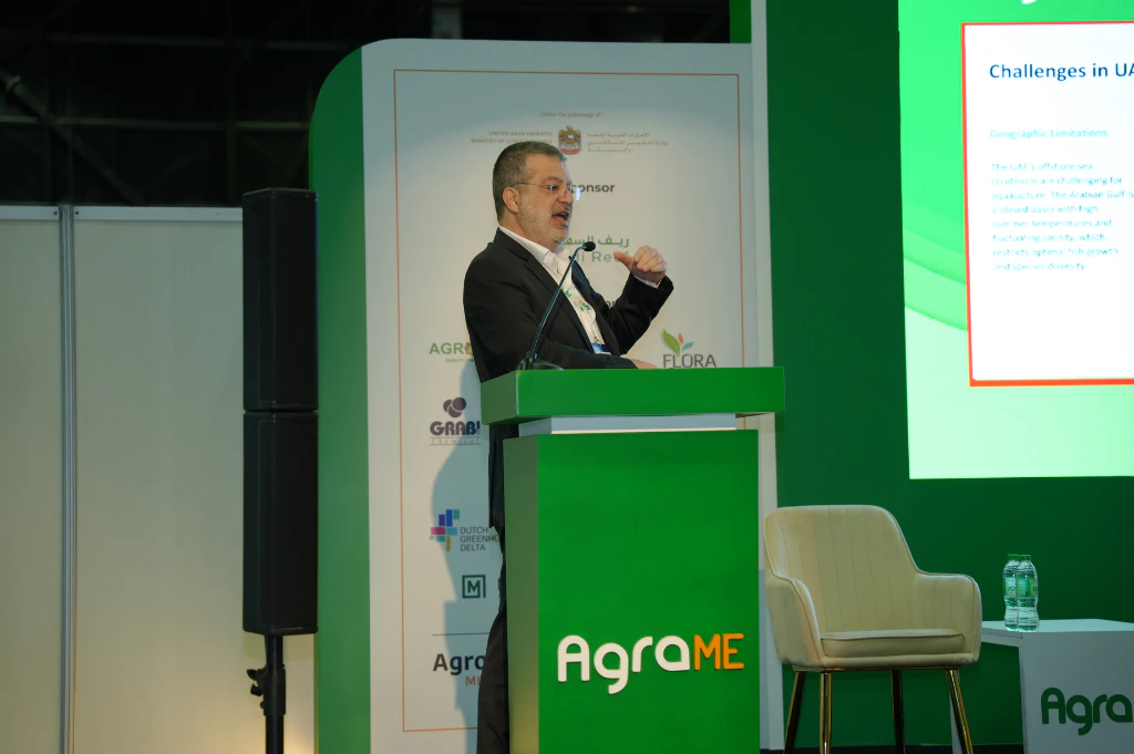 Expert speaker presenting on food resilience and agricultural innovation at the Future Food Resilience Summit