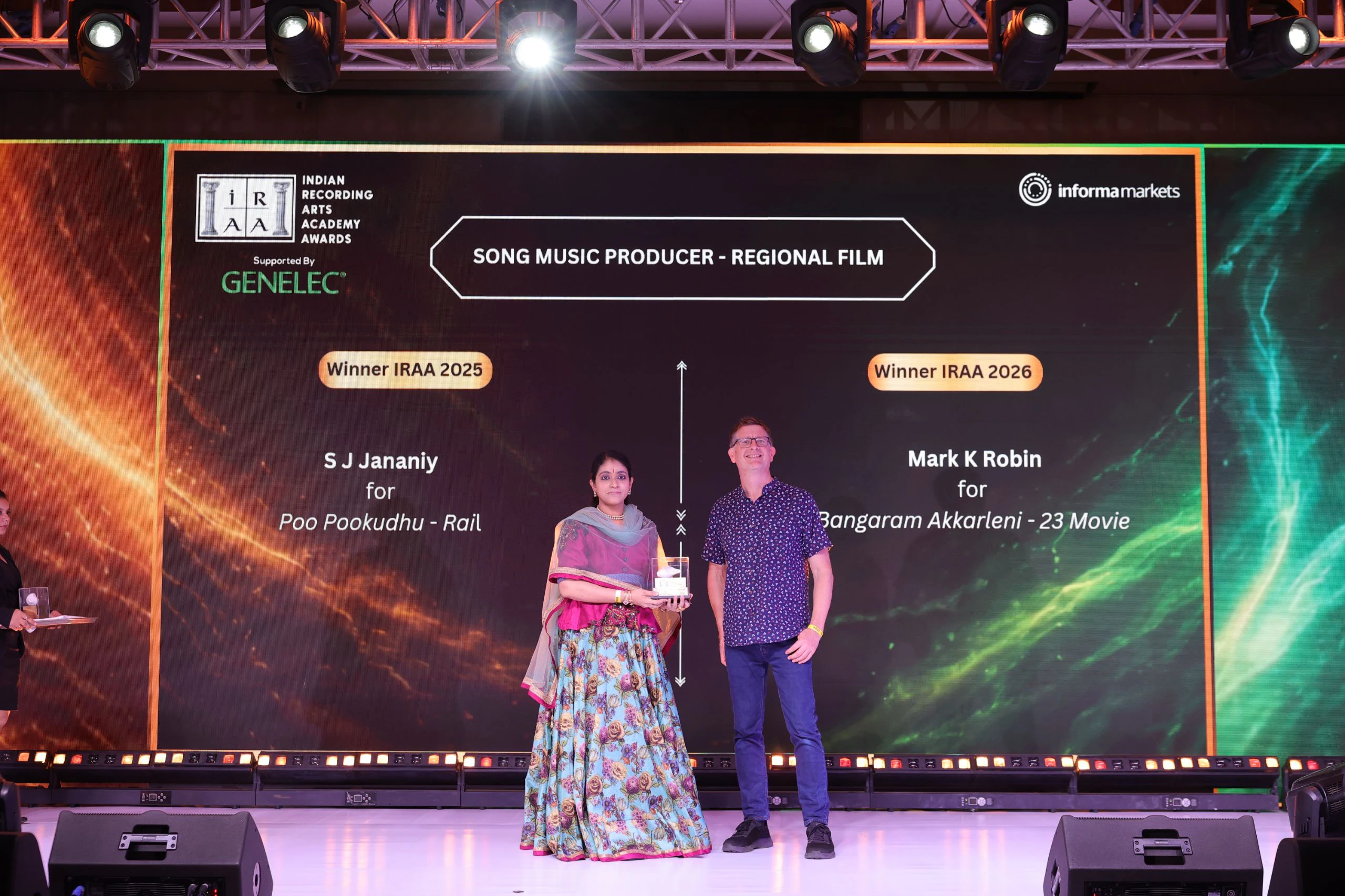 IRAA 2025 - S J Jananiy got felicitated for winning an award for Song Music Producer – Regional Film