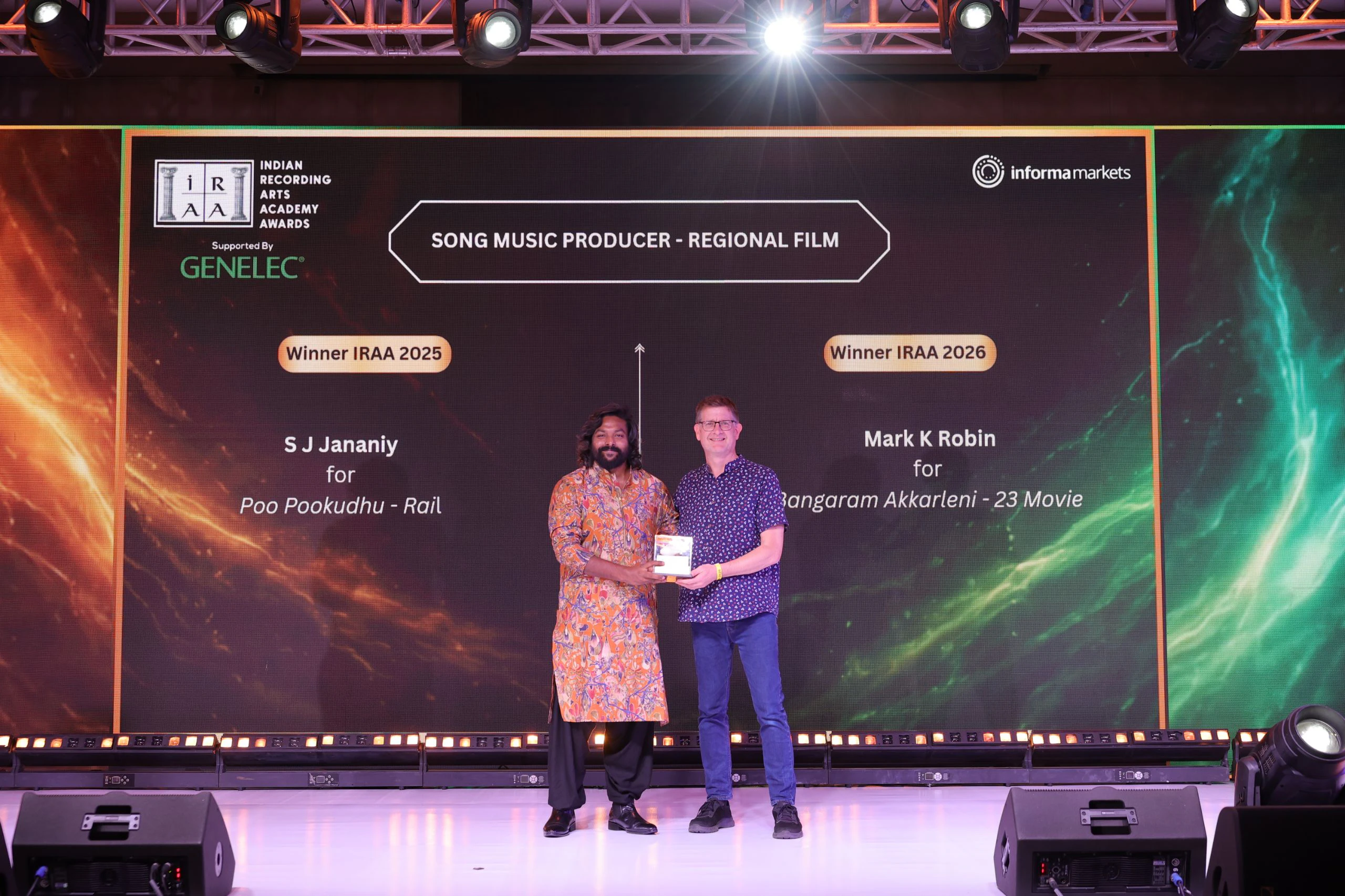 IRAA 2026 - Mark K Robin got felicitated for winning an award for Song Music Producer – Regional Film