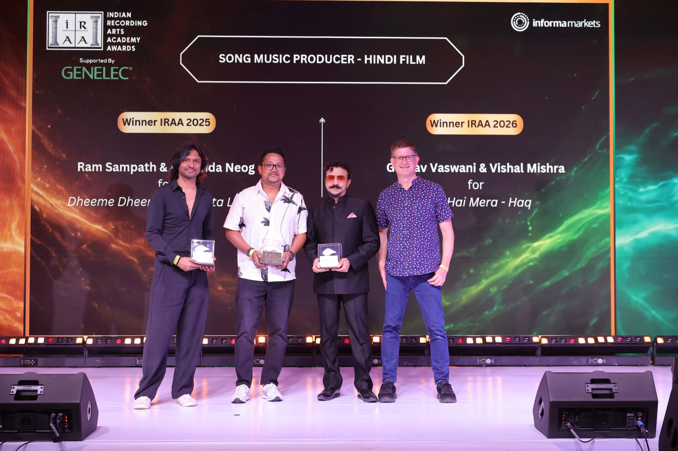 Ram Sampath and Arabinda Neog receive the award for Song Music Producer – Hindi Film 2025 and Gaurav Vaswani and Vishal Mishra receive the award for Song Music Producer – Hindi Film 2026