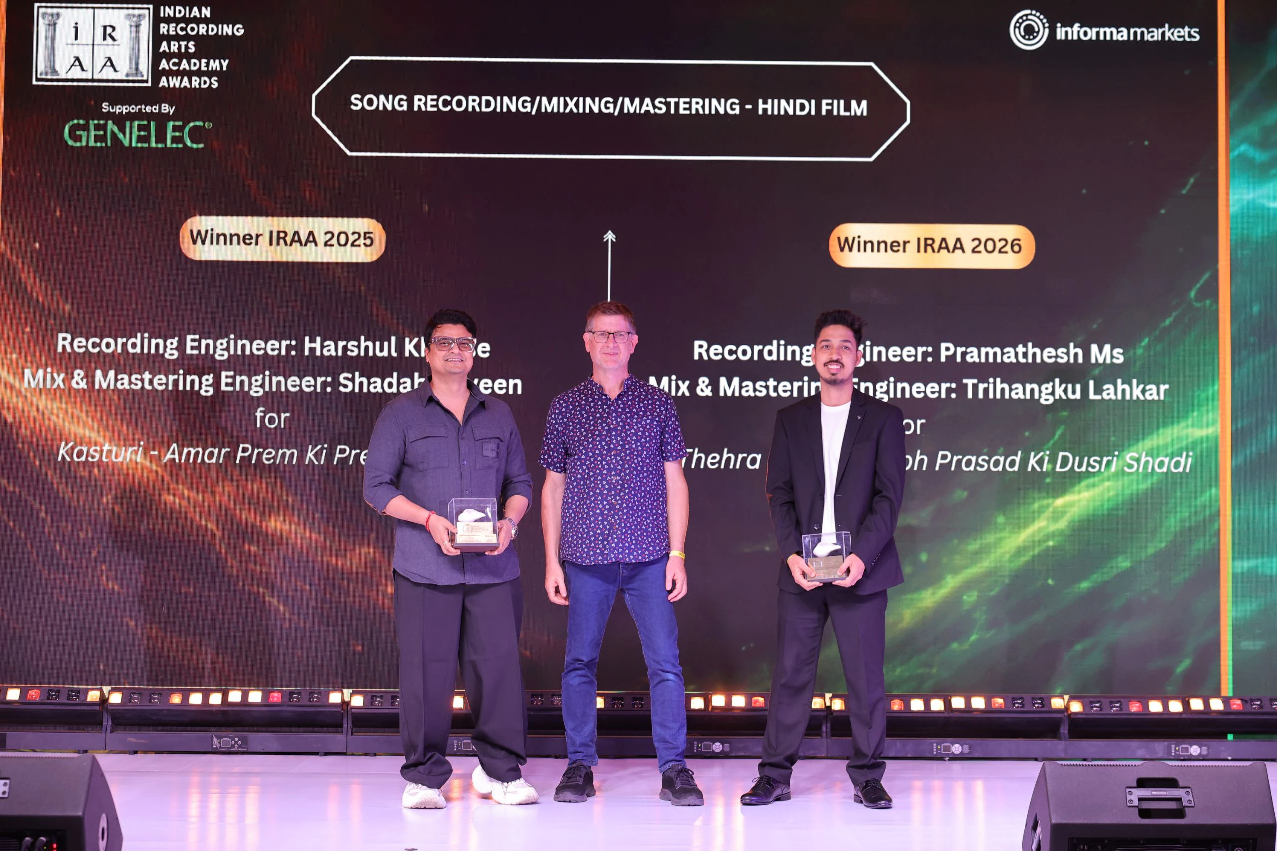 Shadab Rayeen won the award for Song Recording, Mixing & Mastering – Hindi Film 2025 and Trihangku Lahkar Song Recording, Mixing & Mastering – Hindi Film 2026