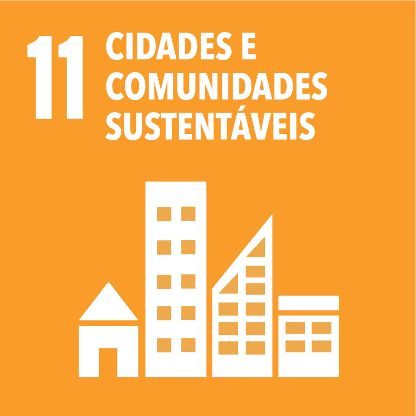 Ícone do Objetivo de Desenvolvimento Sustentável 11, Cidades e Comunidades SUstentáveis, usado pelo HIS 2026