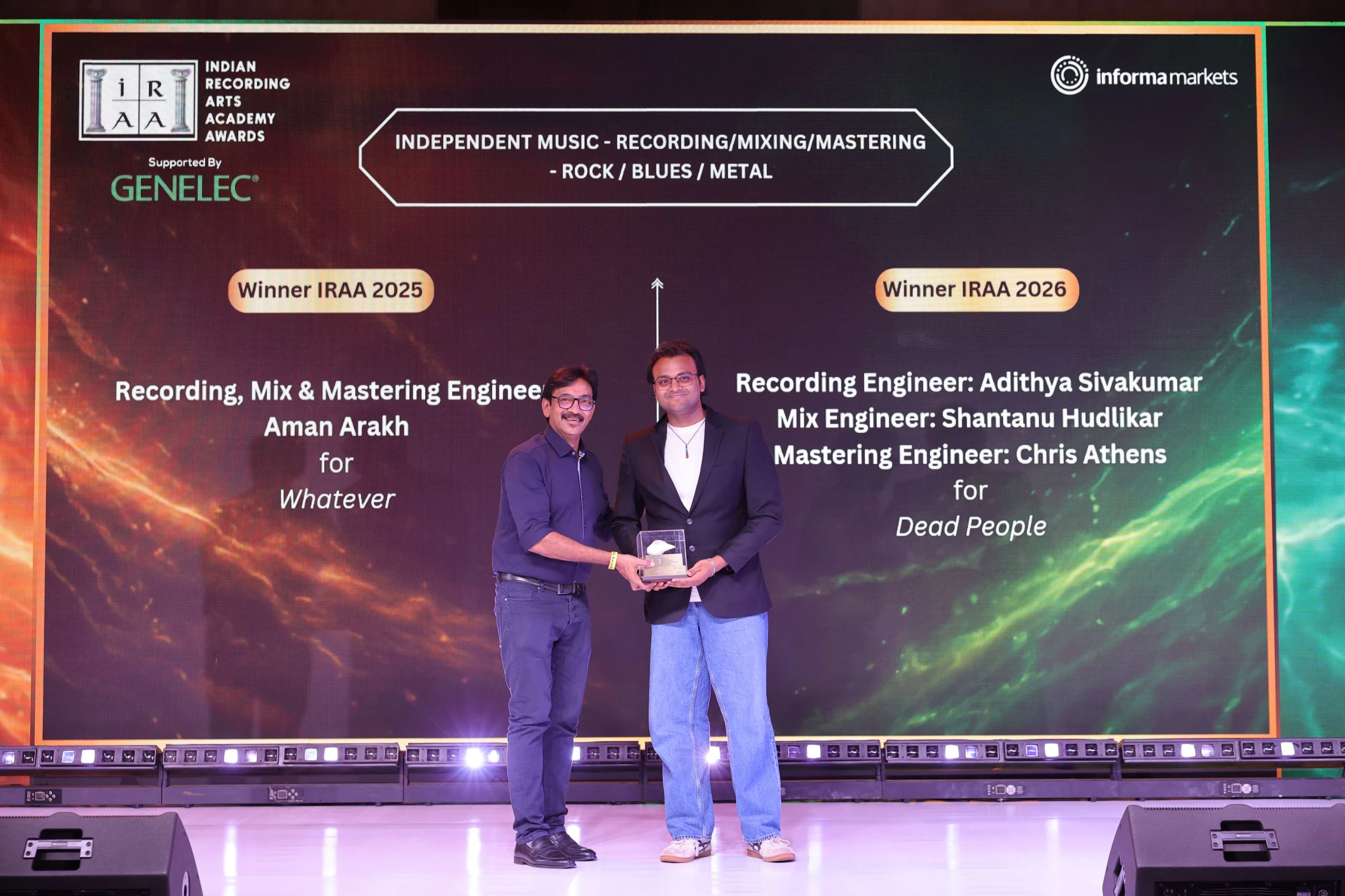 IRAA 2025 - Aman Arakh got felicitated for winning an award for Independent Music – Recording/Mixing/Mastering – Rock / Blues / Metal