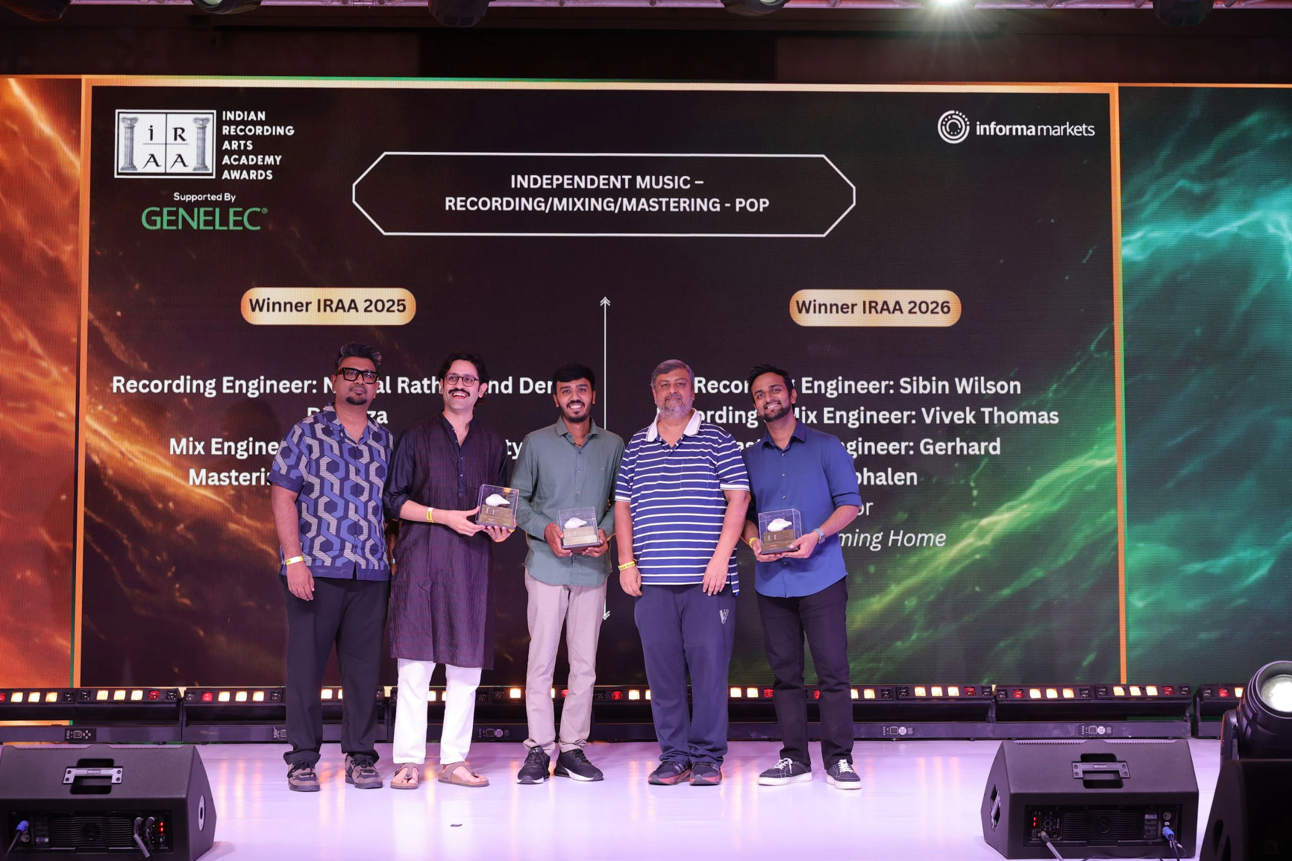 IRAA 2025 - Nirmal Rathod, Derric D'Souza & Raag Sethi received the award for Independent Music – Recording/Mixing/ Mastering – Pop