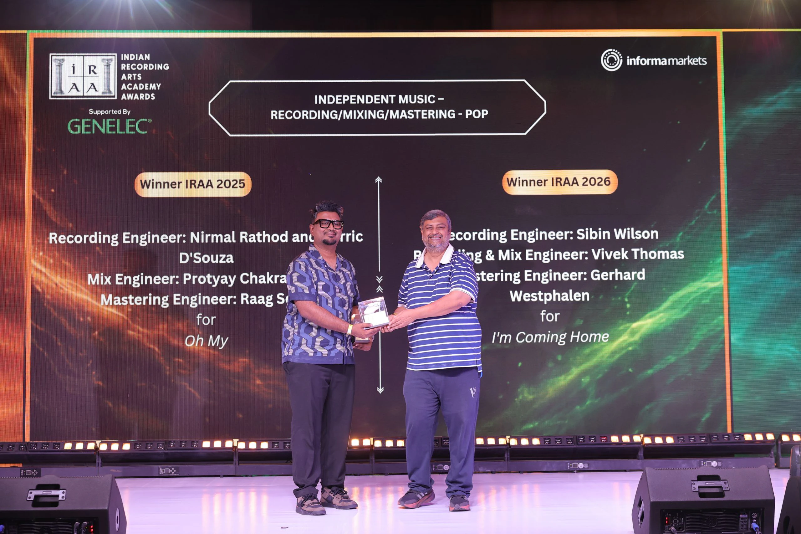 IRAA 2026 - Vivek Thomas received the award for Independent Music – Recording/Mixing/ Mastering – Pop