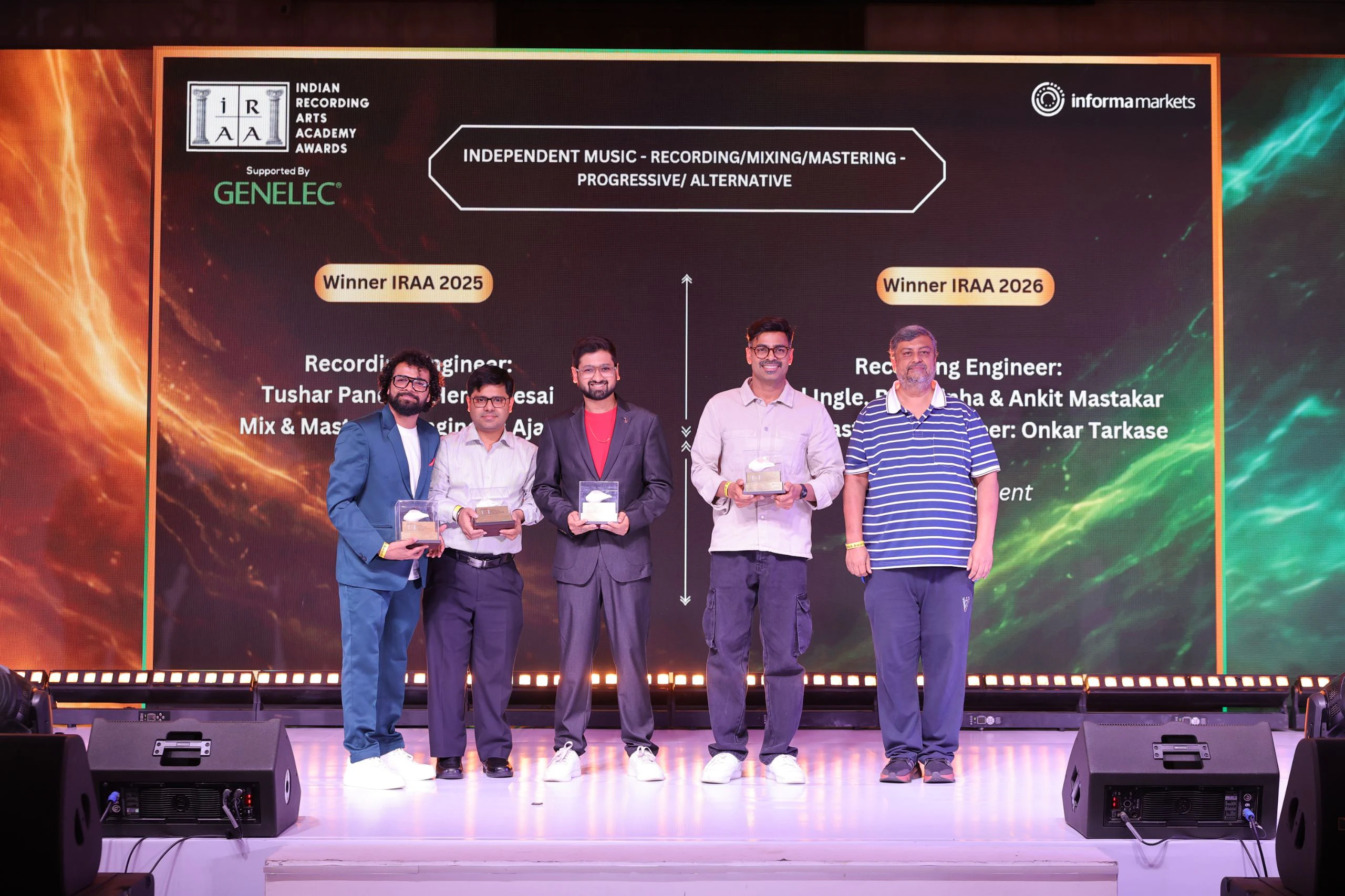 IRAA 2026 - Surel Ingle, Ritik Sinha, Ankit Mastakar and Onkar Tarkase received an award for Independent Music - Recording/Mixing/ Mastering – Progressive/Alternative