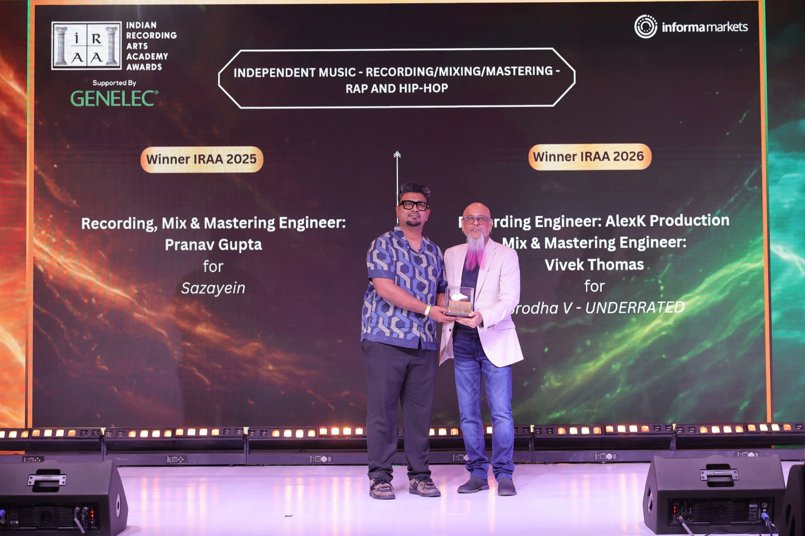 IRAA 2026 - Vivek Thomas received the award for Independent Music - Recording/Mixing/ Mastering – Rap & Hip-Hop