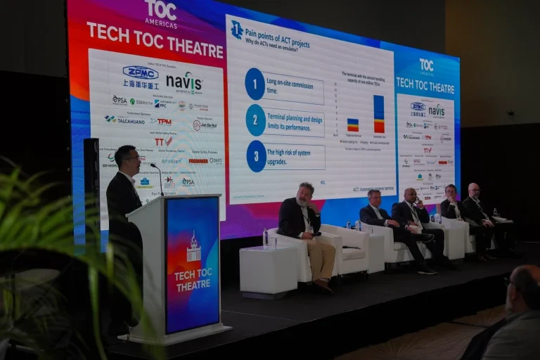 Panel session taking place at the TOC Tech Theatre.