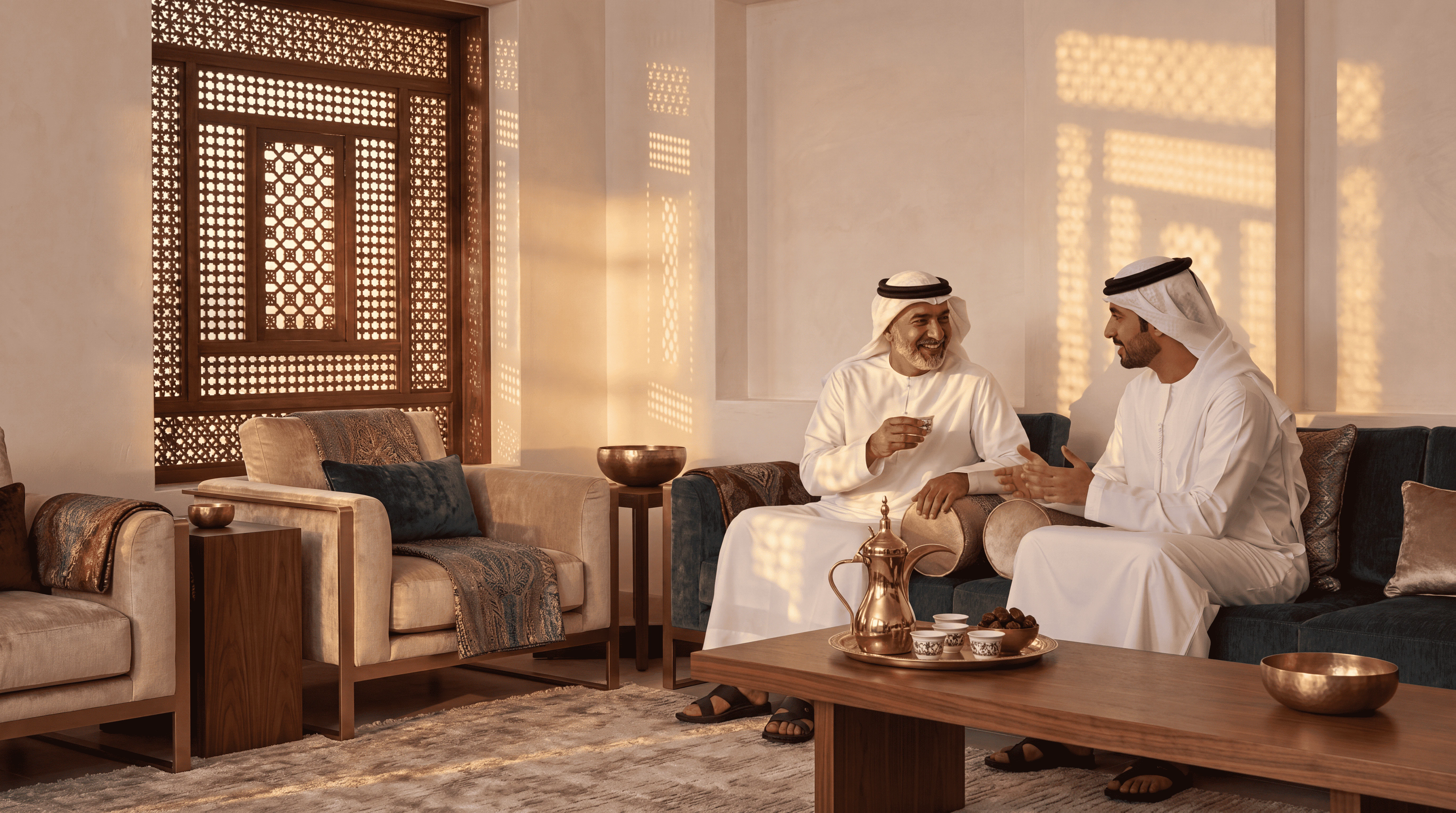 Two men chatting in Bahrain household