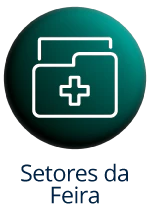 Botão circular verde com ícone de uma pasta de arquivos contendo uma cruz médica e o texto 'Setores da Feira' abaixo.