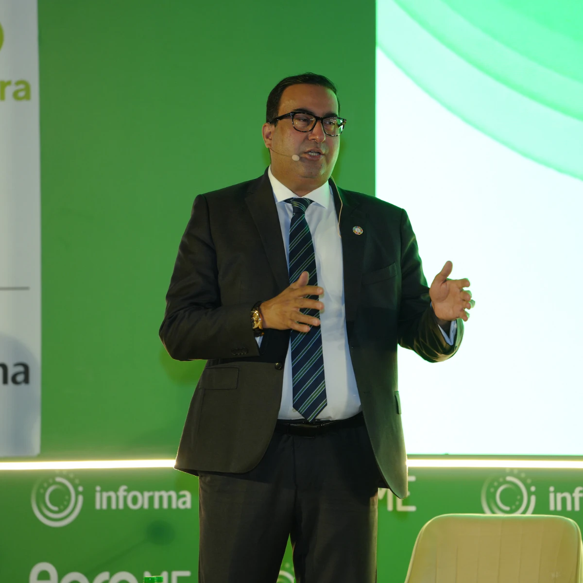 Keynote speaker presenting innovations in livestock technology, feed optimisation, and veterinary health at AgraME 2025 in Dubai.