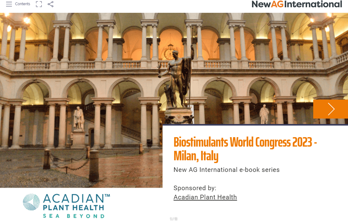 Cover page of the post event Ebook released after the Biostimulants World Congress 2023 in Milan