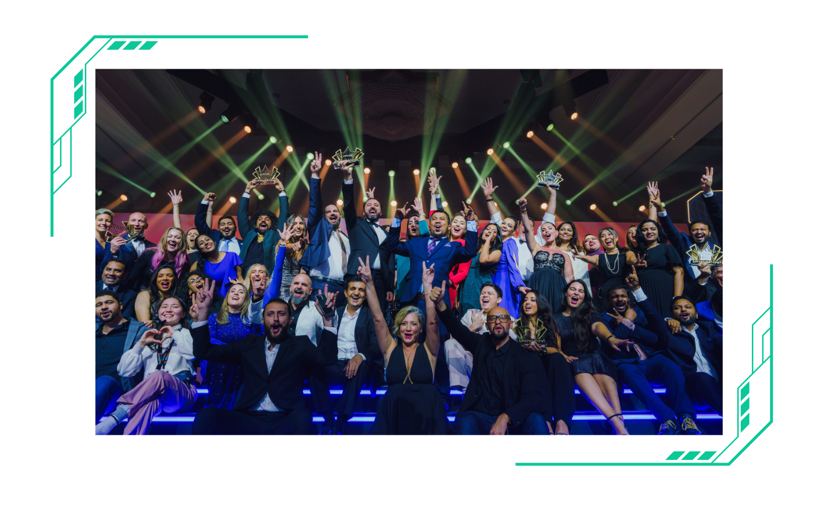 Winners celebrating on stage at the Saudi Event Awards 2025 in Riyadh, part of Saudi Event Show (SES), honouring excellence in Saudi Arabia’s events industry.