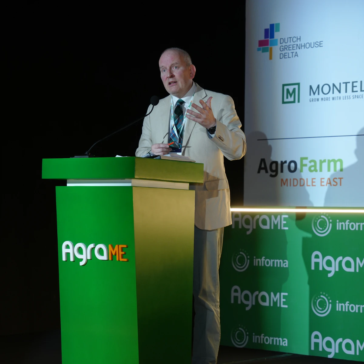 Keynote speaker at AgraME Future Food Resilience Summit 2025 presenting smart farming, AI irrigation, and food system resilience