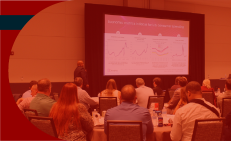 Speaker presenting during a general session.