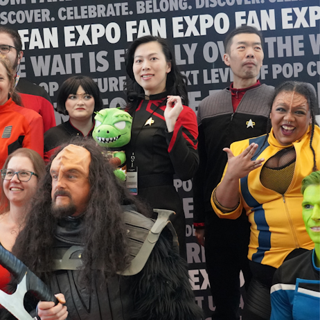 Star Trek fans posing for a pic