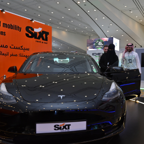 Smart mobility and electric car display featured at Saudi Intermobility Expo 2025 in Riyadh.