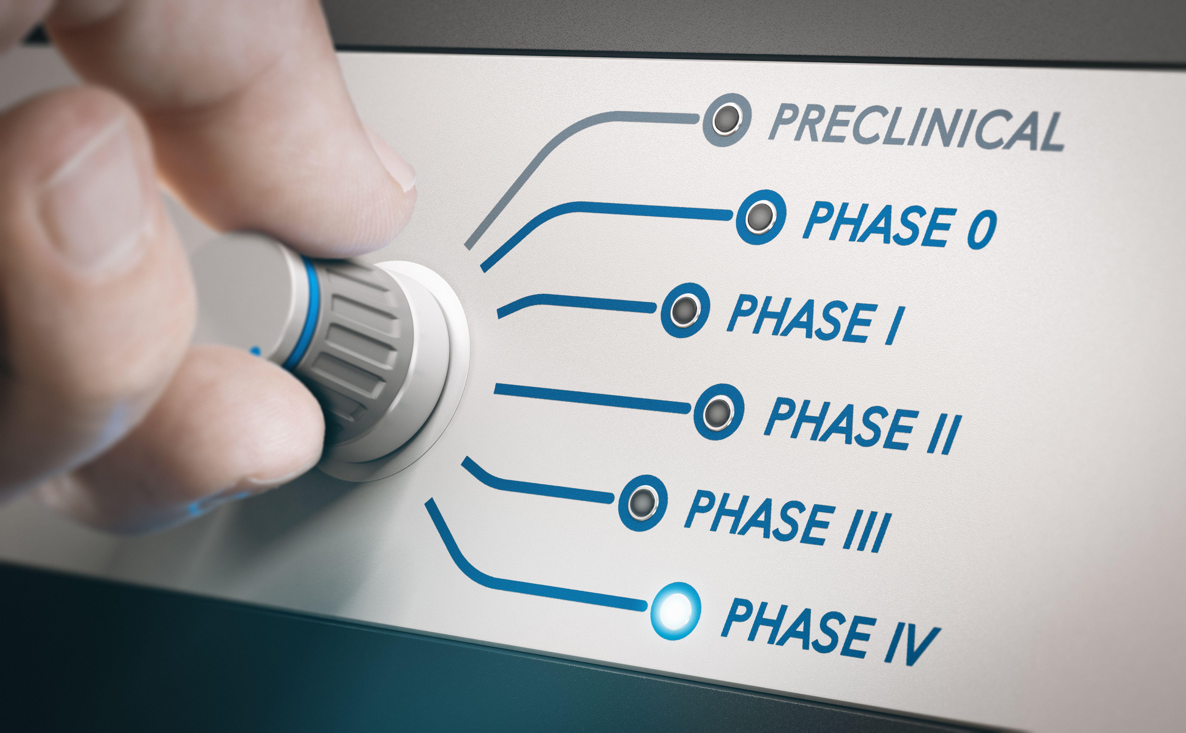 Image shows clinical trial phases in drug development process, demonstrating the sequential testing stages that ensure treatment safety and effectiveness before public release.