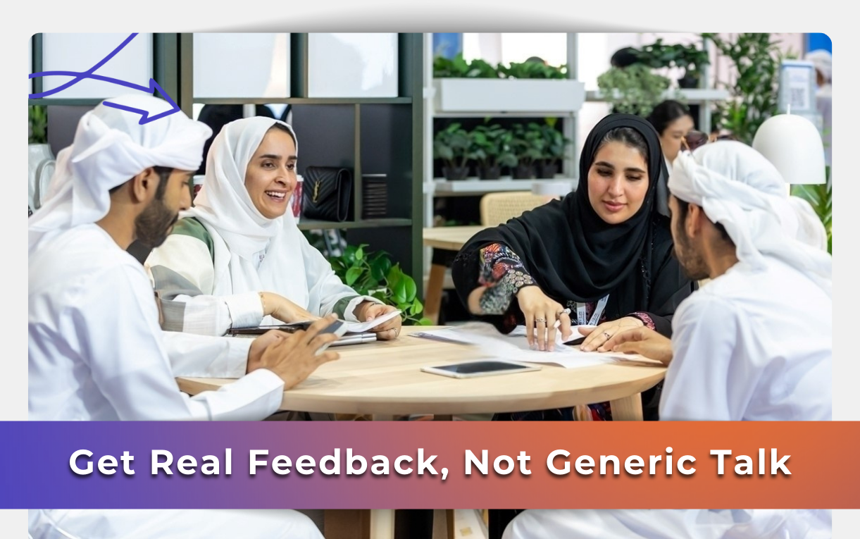 HR professionals giving CV and LinkedIn profile feedback to Emirati students at Tawdheef x Zaheb 2025 in Abu Dhabi.