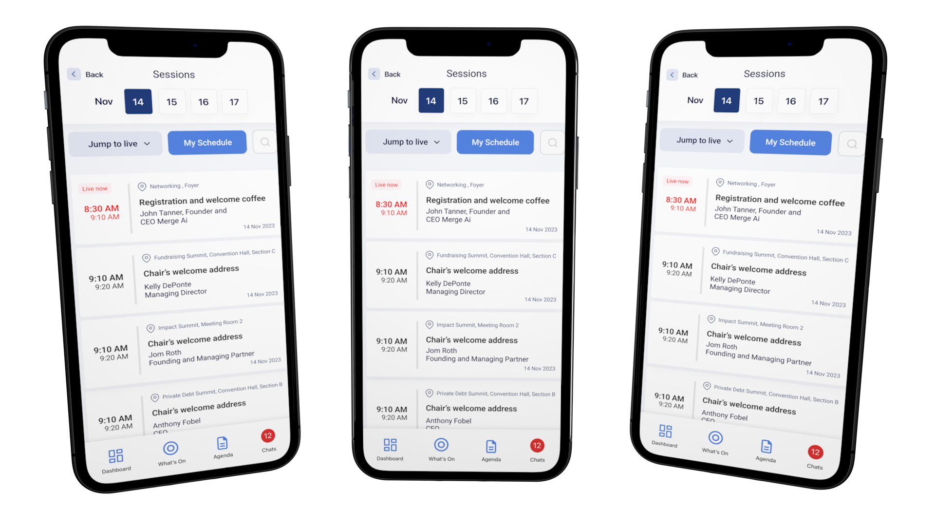 Conference schedule on the event app