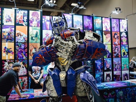 a cosplayer dressed as Optimus Prime from Transformers.