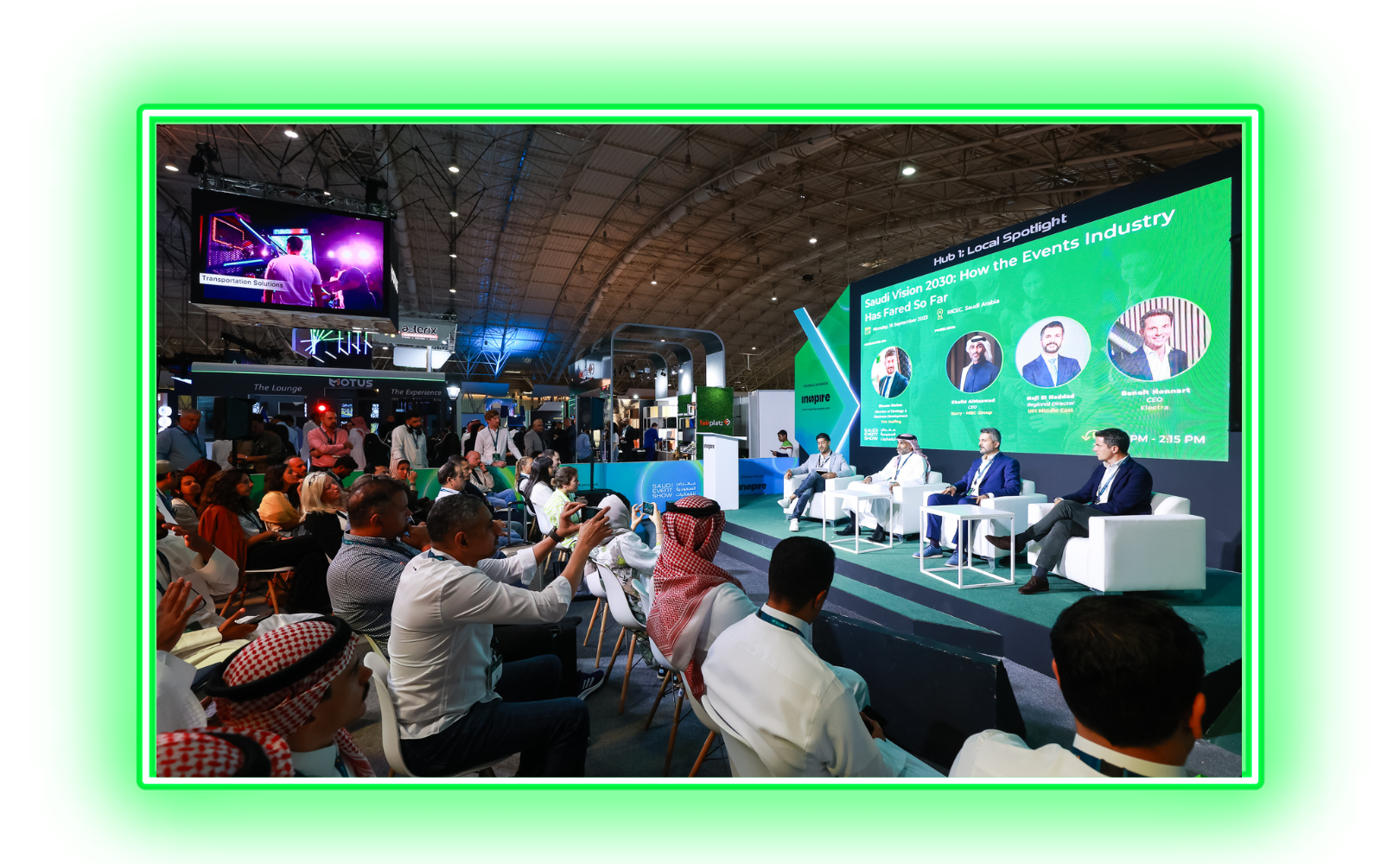 Audience attending a live panel discussion at SES 2025 seminar hub featuring regional and global speakers.