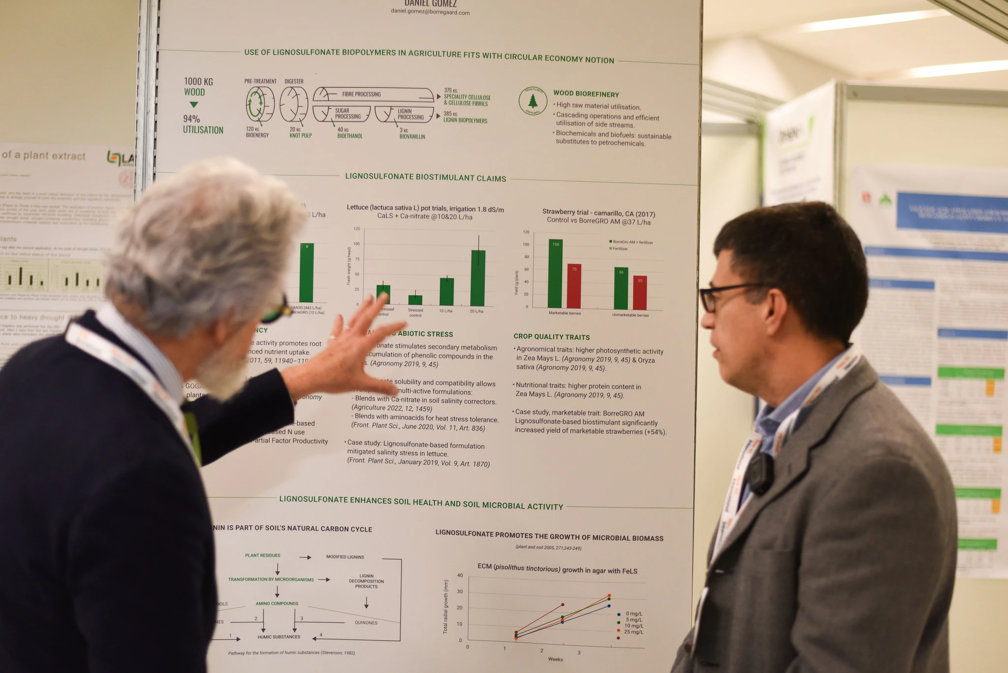 Two people in front of a panel presentation meanwhile they discuss and share ideas