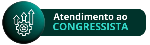 Botão de Atendimento ao Congressista da feira Hospitalar 2026. Ícone com engrenagem, estrela central e setas de crescimento em tons de verde.
