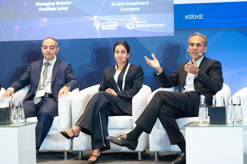 Panelists on stage presenting at SuperReturn Middle East 2025