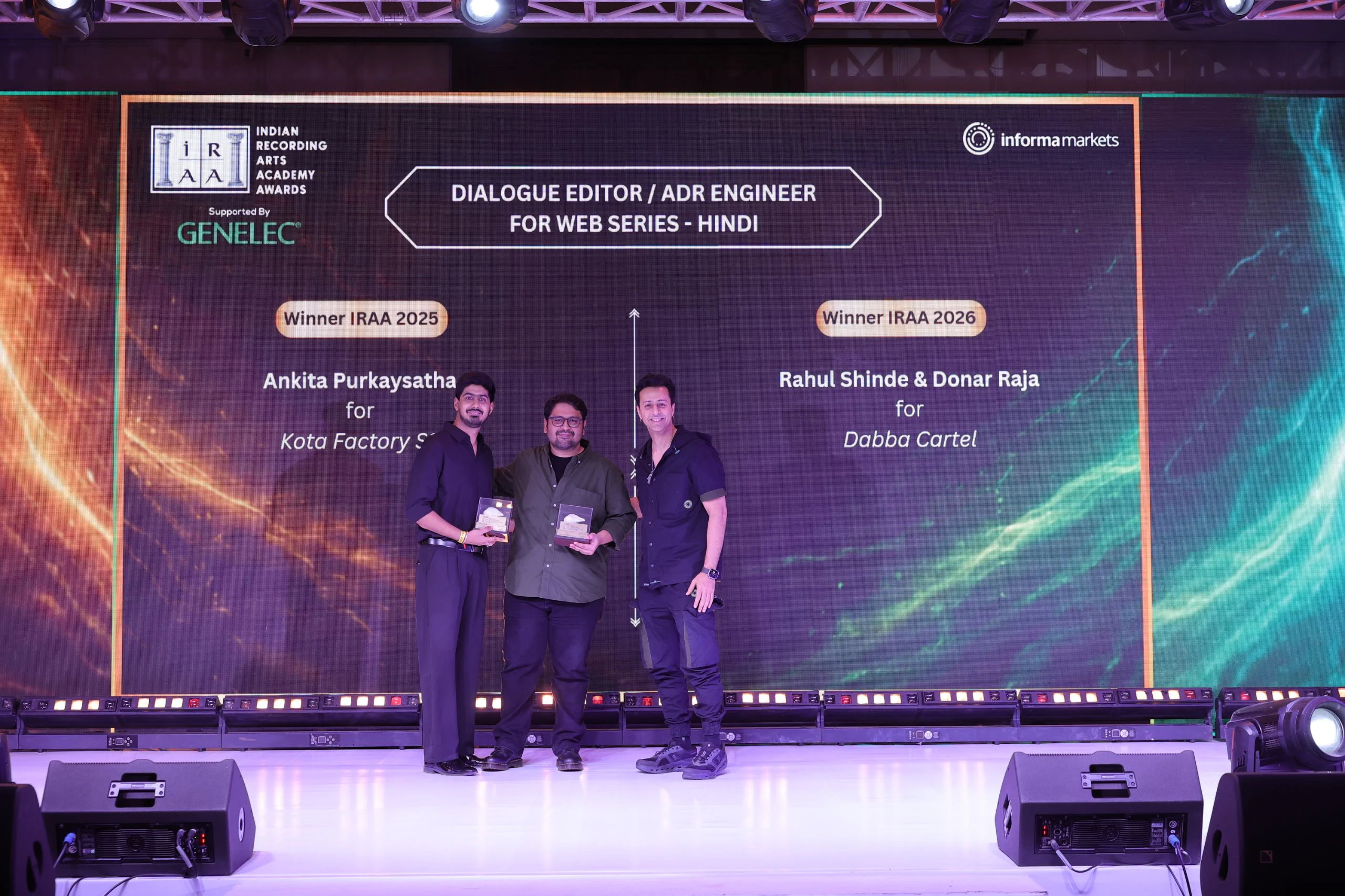IRAA 2026 - Donar Raja & Rahul Shinde won the award for Dialogue Editor / ADR Engineer for Web Series – Hindi
