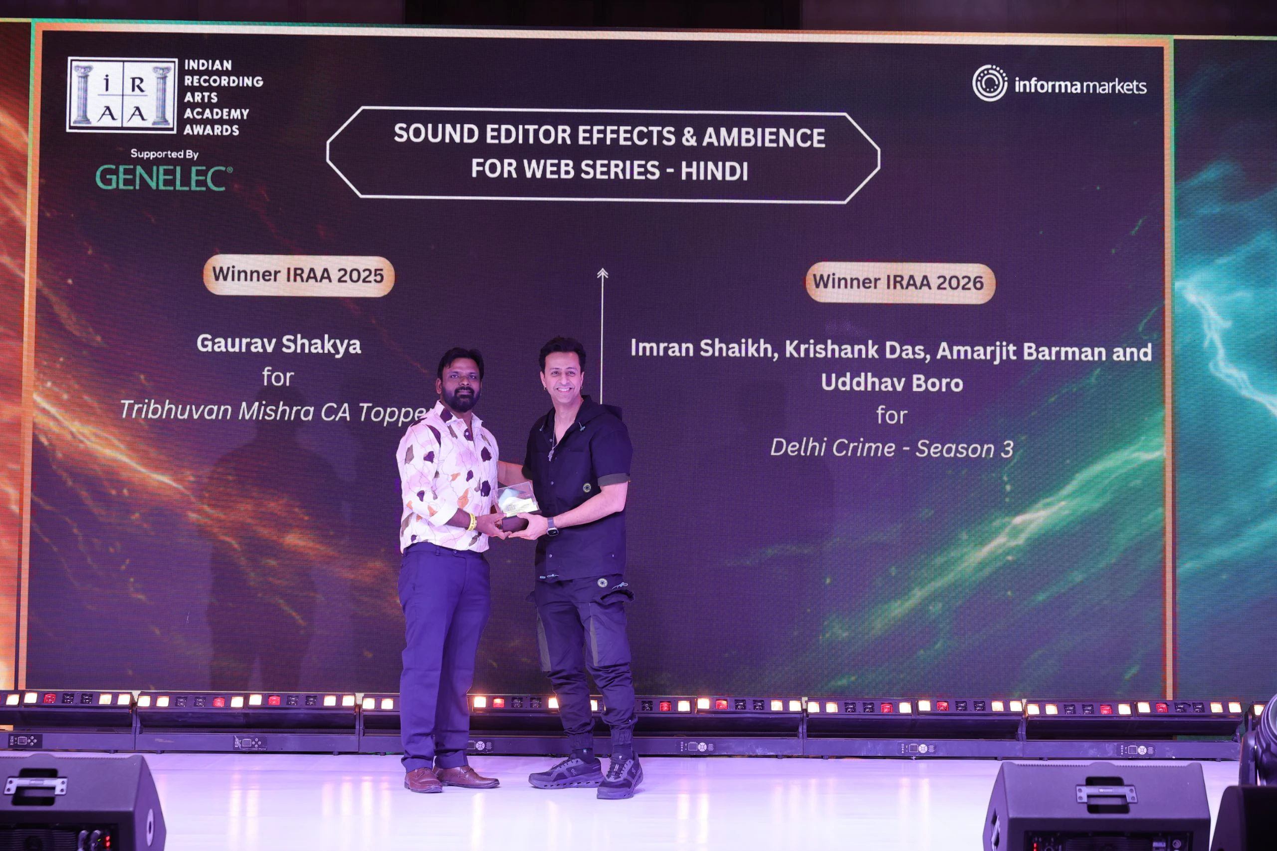 IRAA 2025 - Gaurav Shakya receives the award for Sound Editor Effects & Ambience for Web Series – Hindi