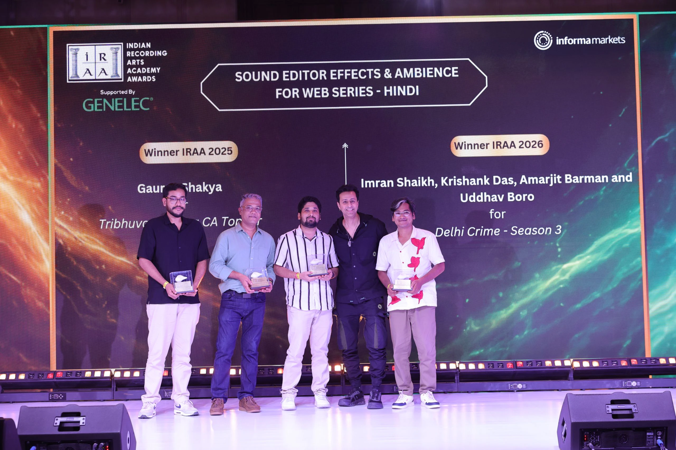 IRAA 2026 - Imran Shaikh, Krishank Das, Amarjit Barman & Uddhav Boro win the award for Sound Editor Effects & Ambience for Web Series – Hindi