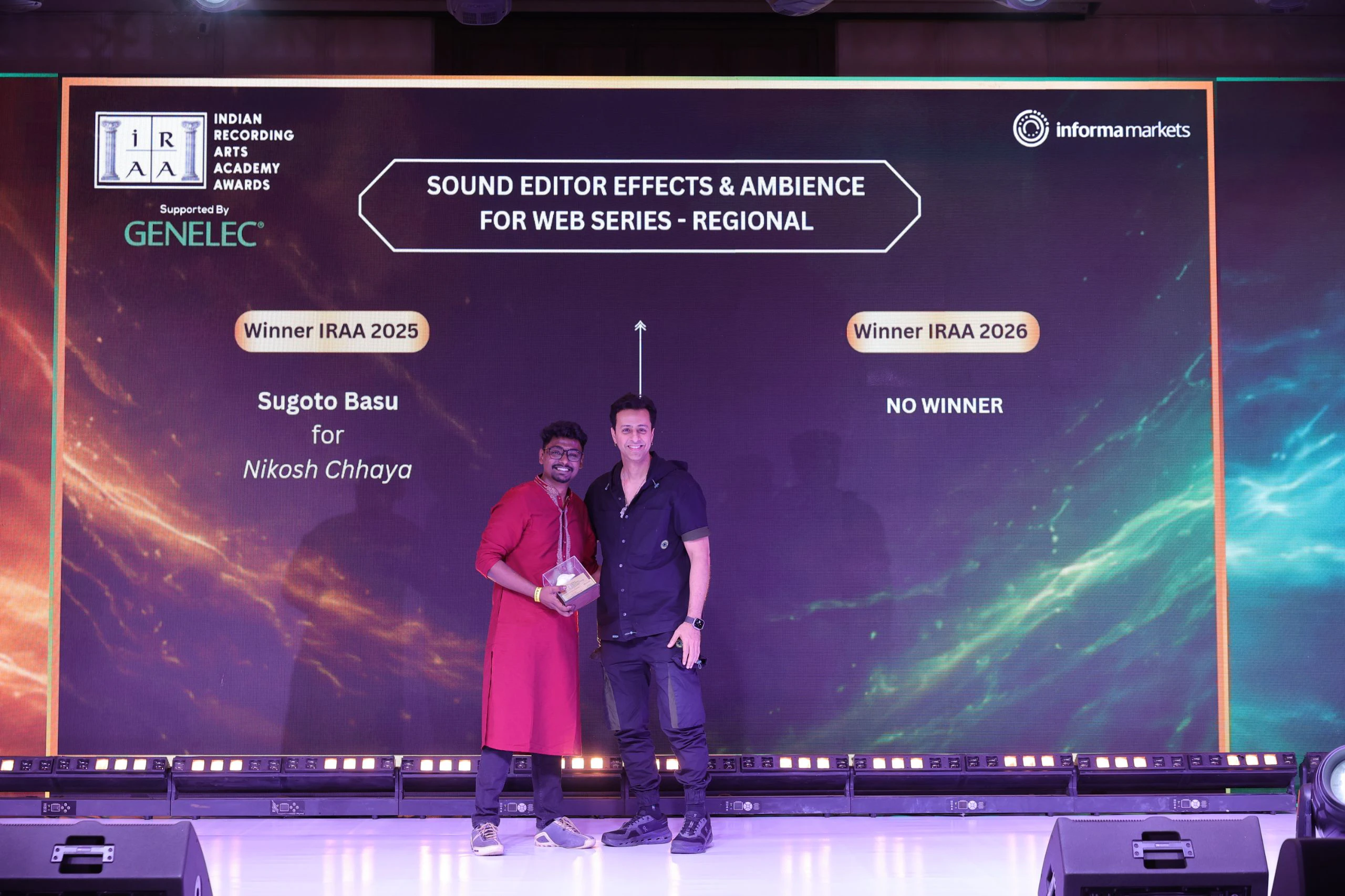 IRAA 2025 - Sugoto Basu won the the award for  Sound Editor Effects & Ambience for Web Series – Regional