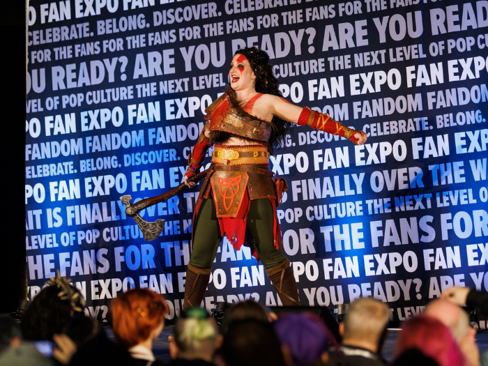 Cosplayer as Female Kratos from God of War: Ragnarok