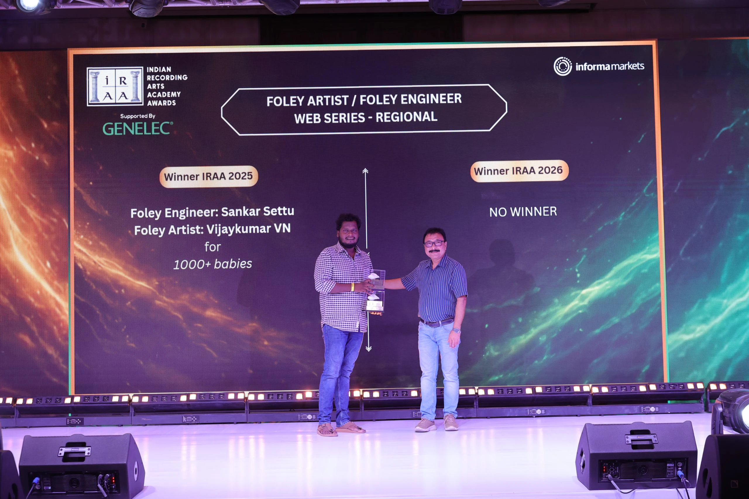 IRAA 2025 - Sankar Settu & Vijaykumar VN won the award for  Foley Engineer and Foley Artist Web Series – Regional
