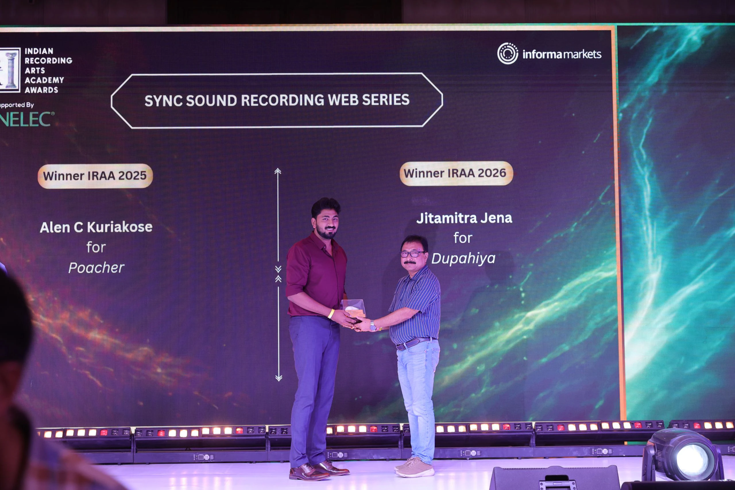 IRAA 2025 - Alen C Kuriakose got felicitated for winning an award in  Sync Sound Recording – Web Series category