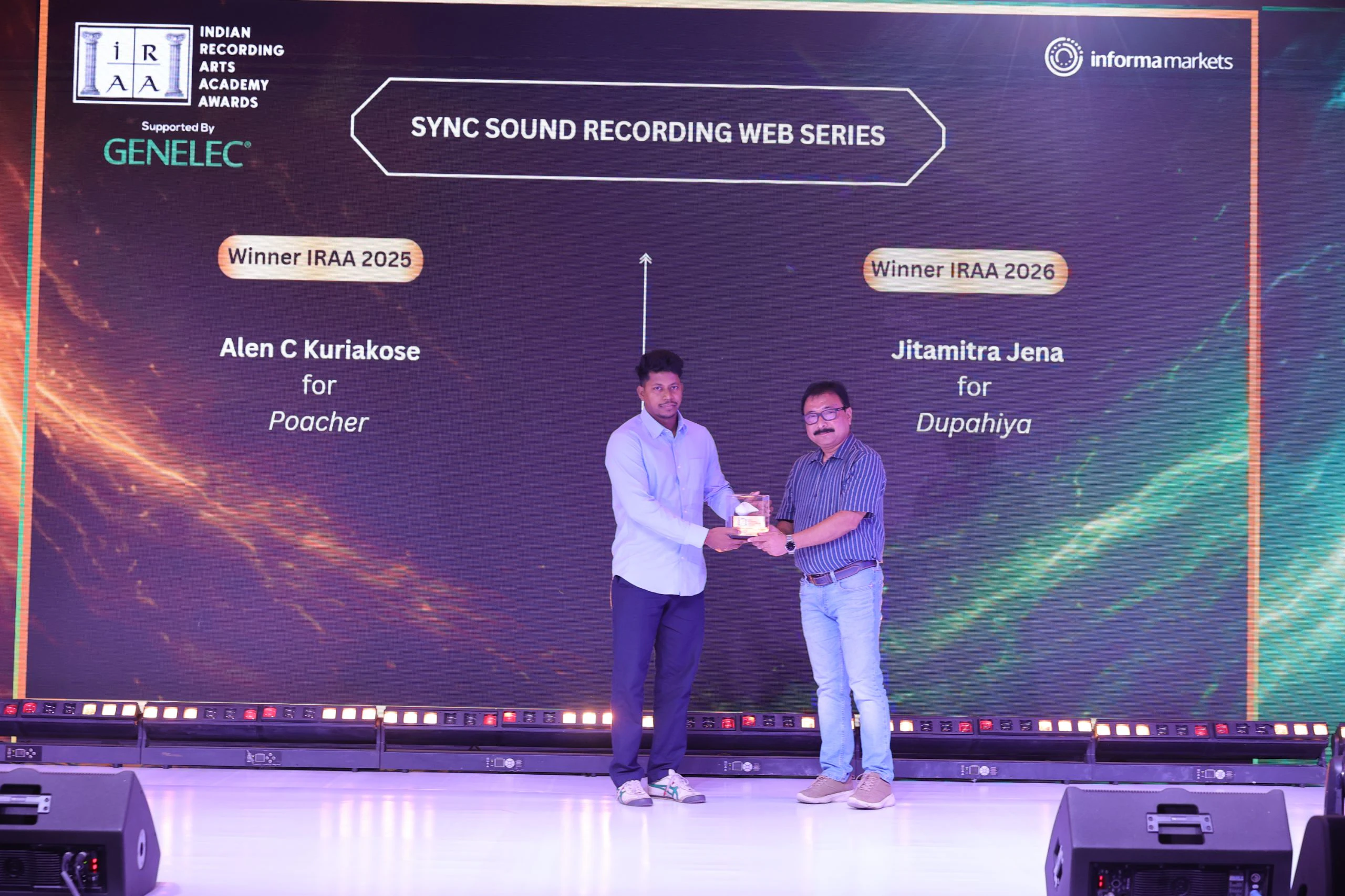 IRAA 2026 - Jitamitra Jena got felicitated for winning an award in  Sync Sound Recording – Web Series category
