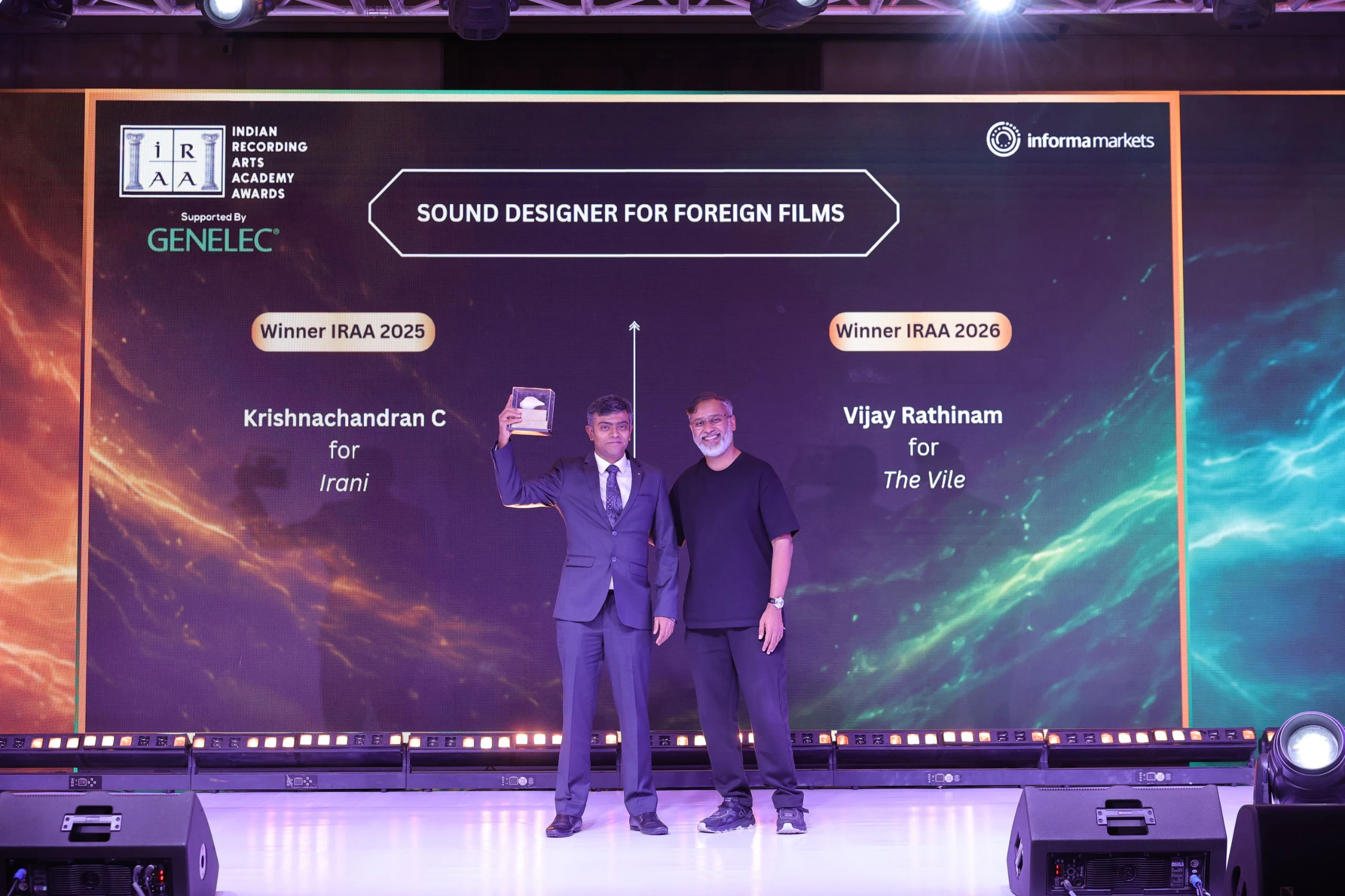 IRAA 2026 - Vijay Rathinam got felicitated for backing the award for Sound Designer for Foreign Films