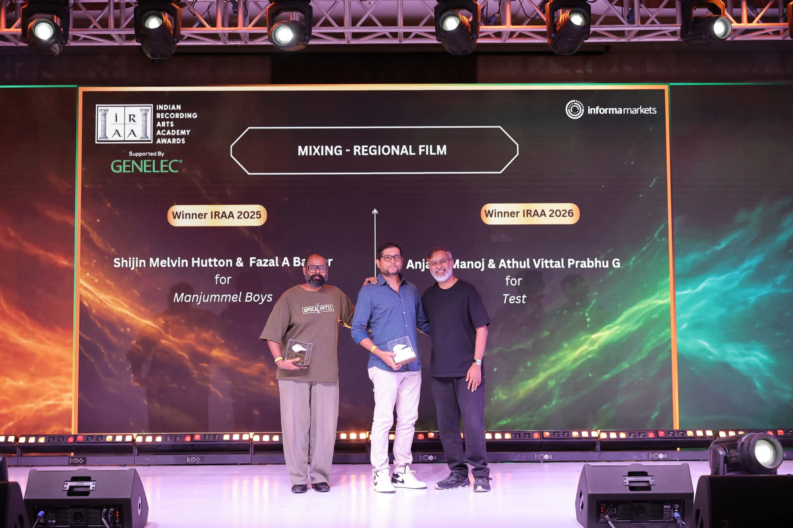 IRAA 2025 - Shijin Melvin Hutton and Fazal A Backer received the award for Mixing – Regional Film